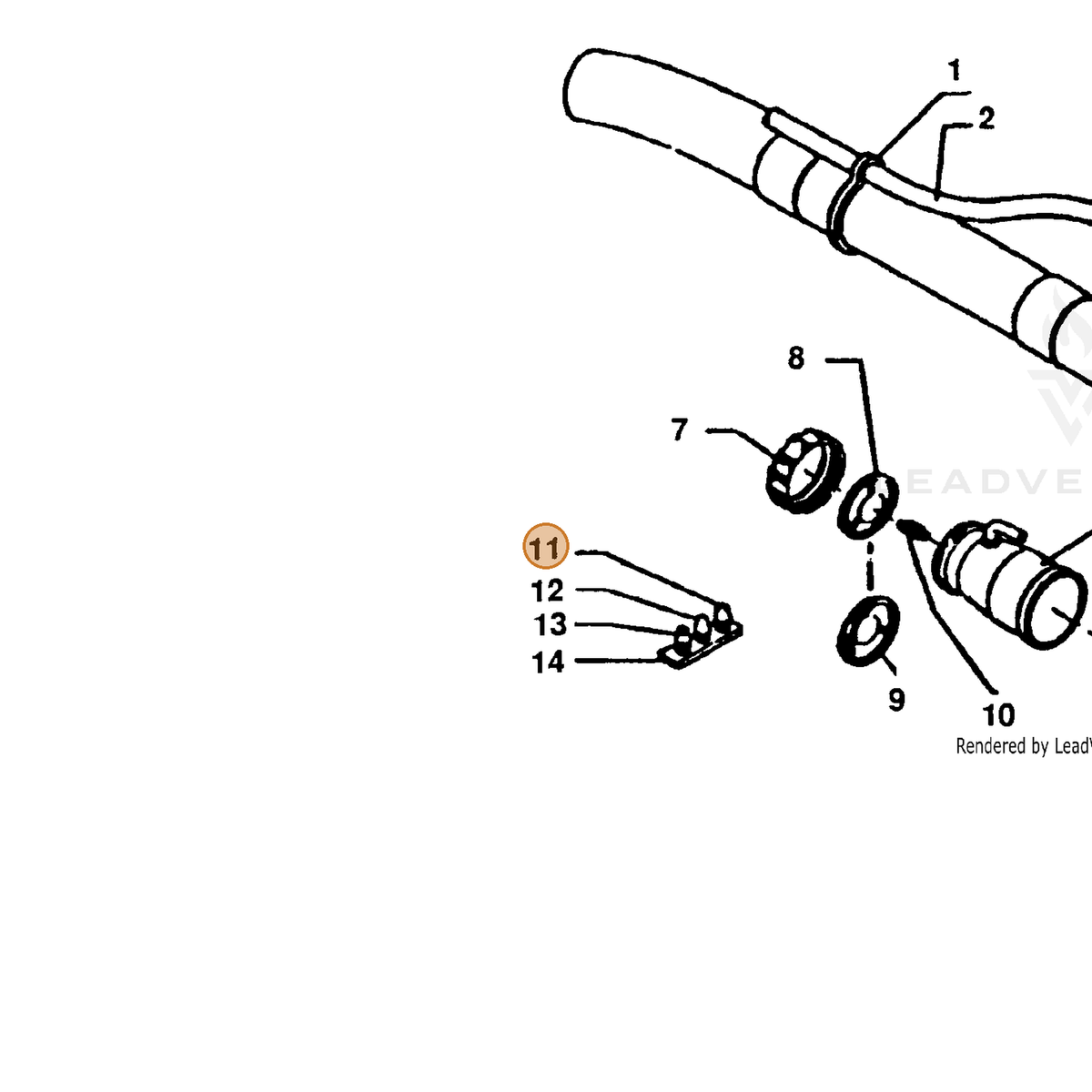 ECHO part 22211400210 — IPL diagram snippet (6x zoom, amber highlight)