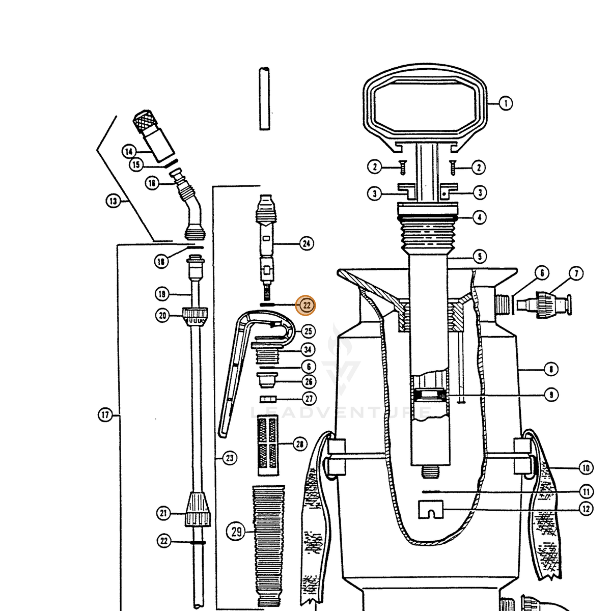ECHO part 222315906 — IPL diagram snippet (6x zoom, amber highlight)