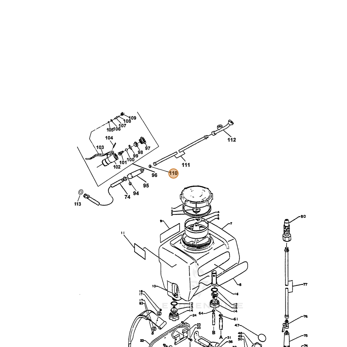 ECHO part 22412221050 — IPL diagram snippet (6x zoom, amber highlight)