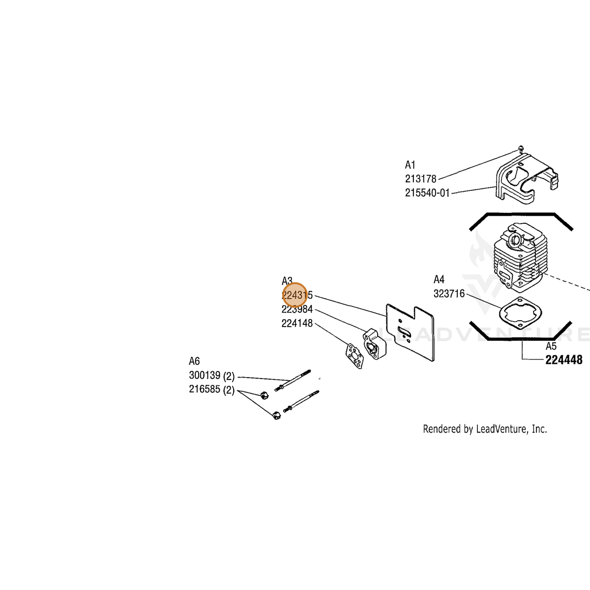 ECHO part 224315 — IPL diagram snippet (6x zoom, amber highlight)