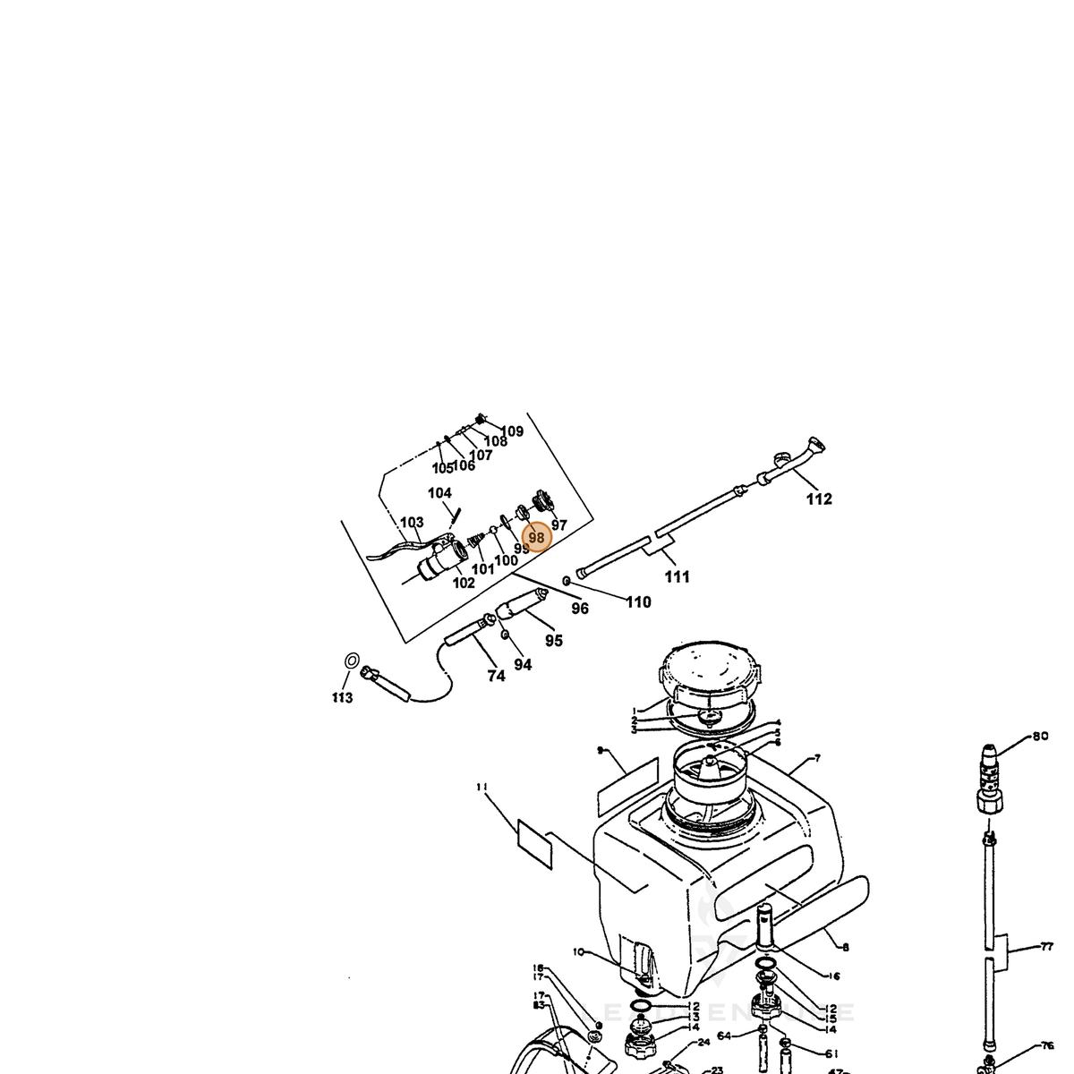 ECHO part 22442510610 — IPL diagram snippet (6x zoom, amber highlight)