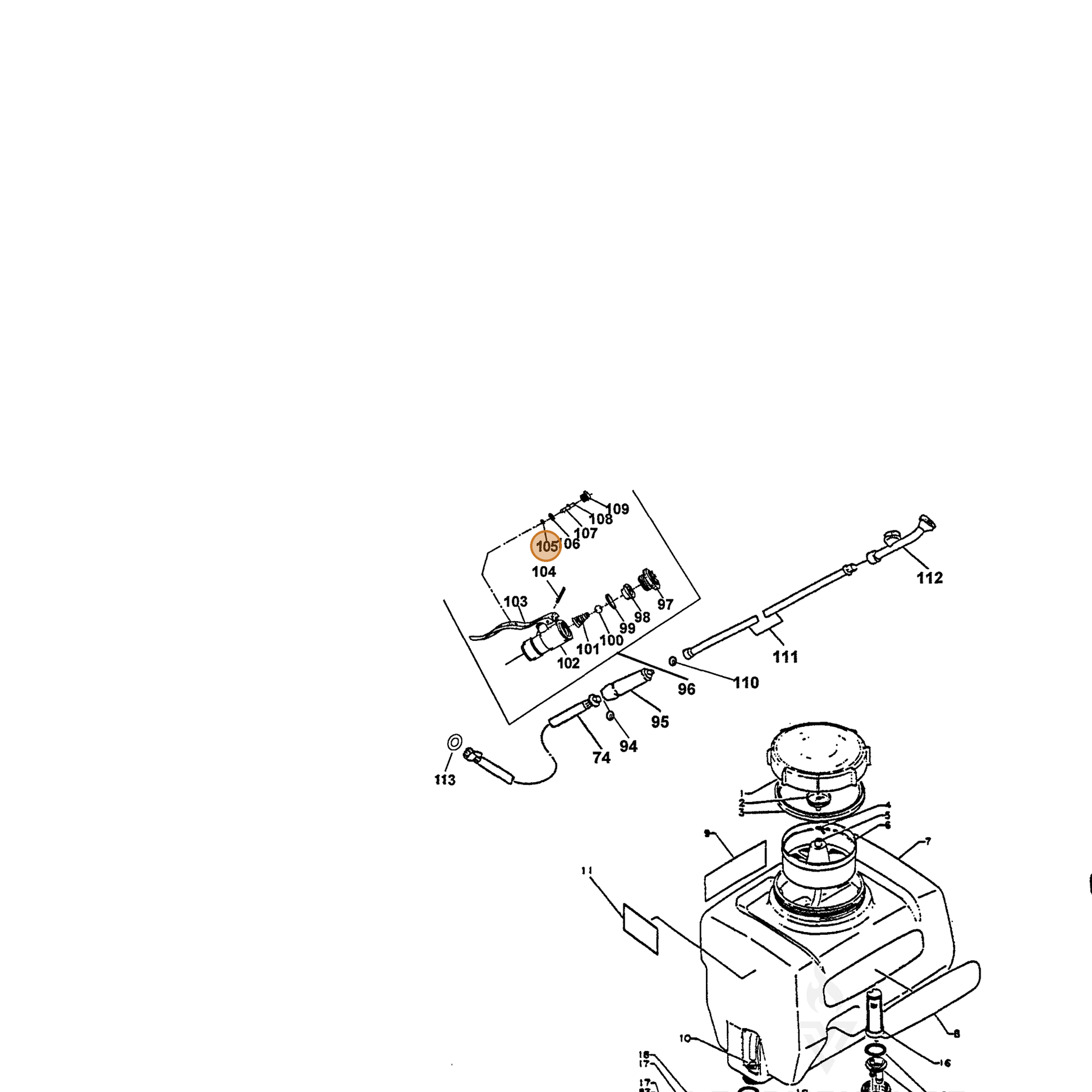 ECHO part 22443210610 — IPL diagram snippet (6x zoom, amber highlight)