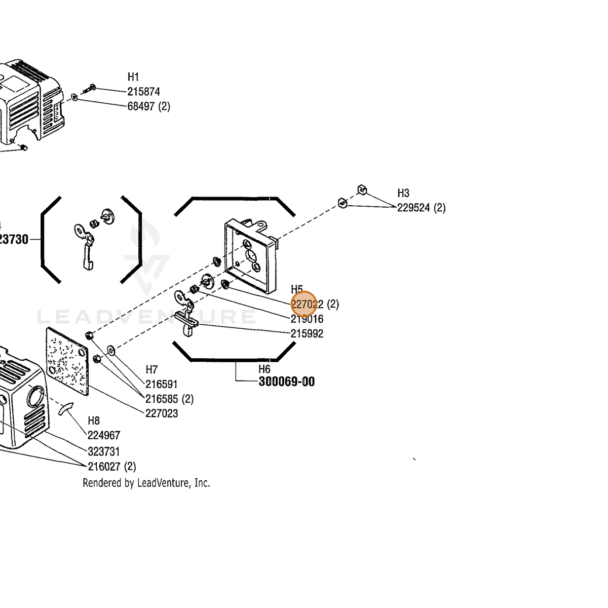 ECHO part 227022 — IPL diagram snippet (6x zoom, amber highlight)