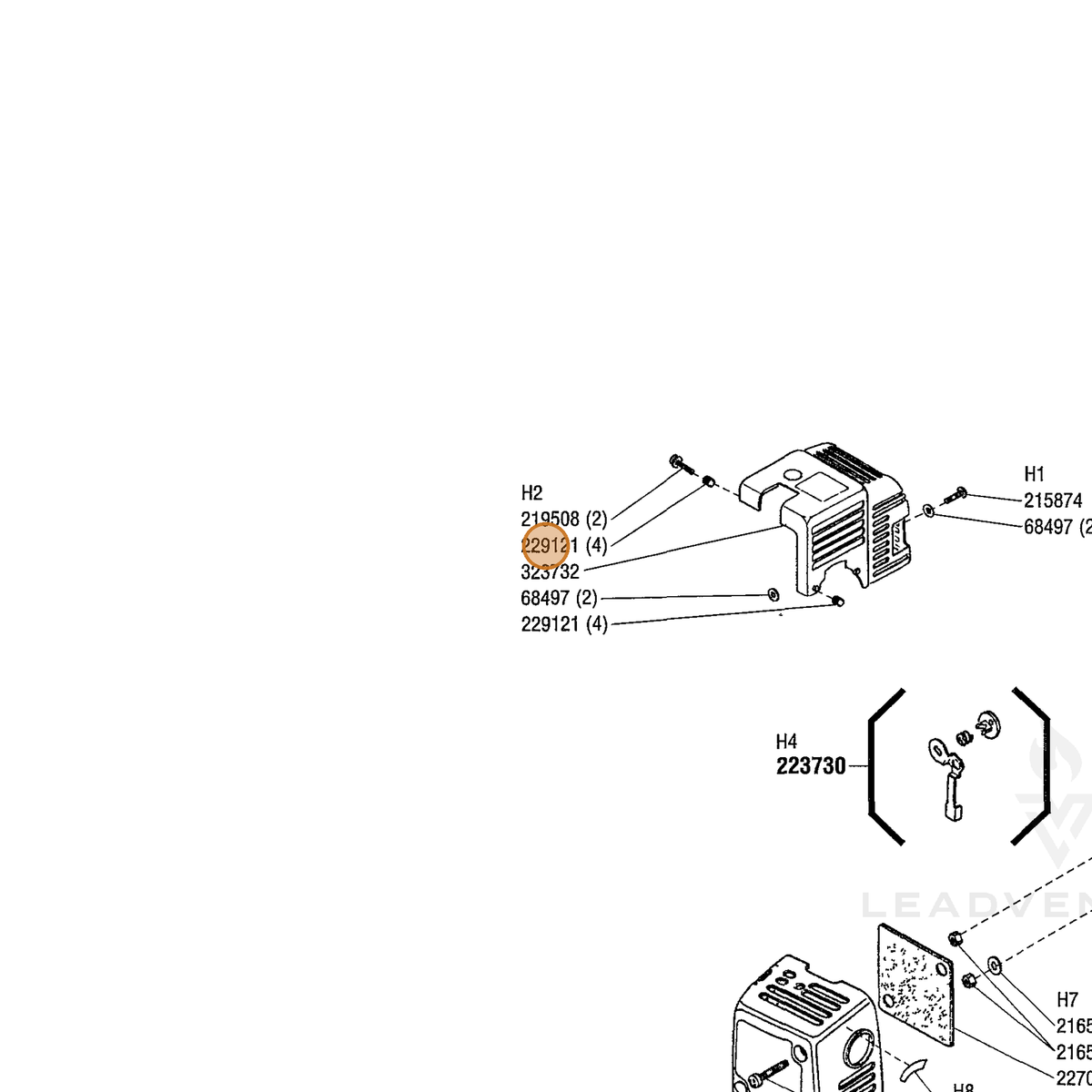 ECHO part 229121 — IPL diagram snippet (6x zoom, amber highlight)