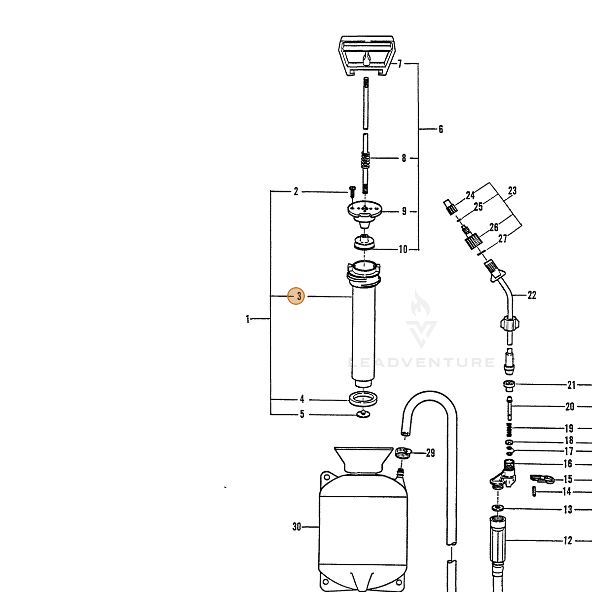 ECHO part 2310030000 — IPL diagram snippet (6x zoom, amber highlight)