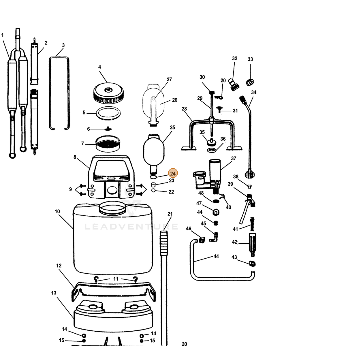 ECHO part 2314882500 — IPL diagram snippet (6x zoom, amber highlight)