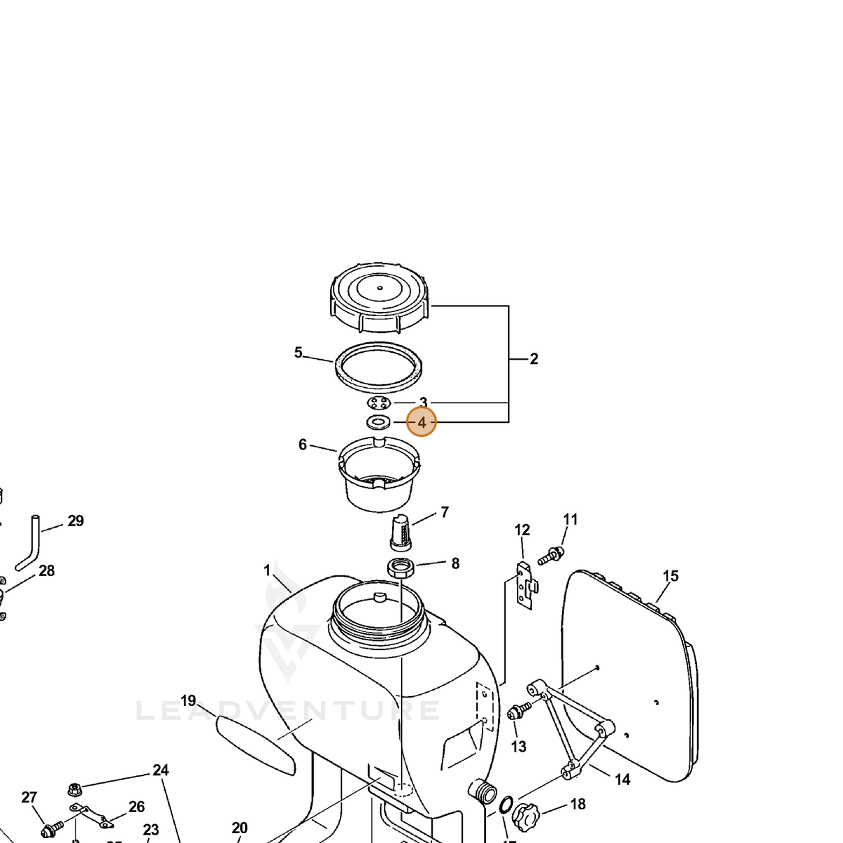 ECHO part 25002711310 — IPL diagram snippet (6x zoom, amber highlight)