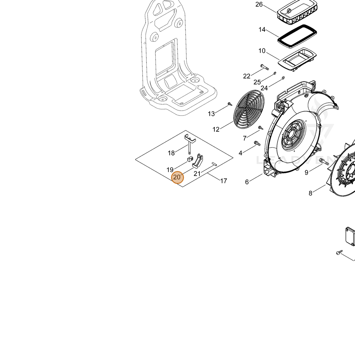 ECHO part 25093206210 — IPL diagram snippet (6x zoom, amber highlight)