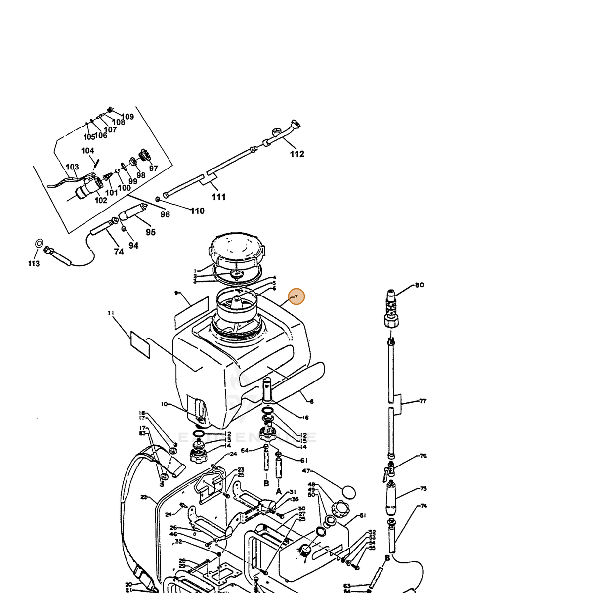 ECHO part 25300610510 — IPL diagram snippet (6x zoom, amber highlight)