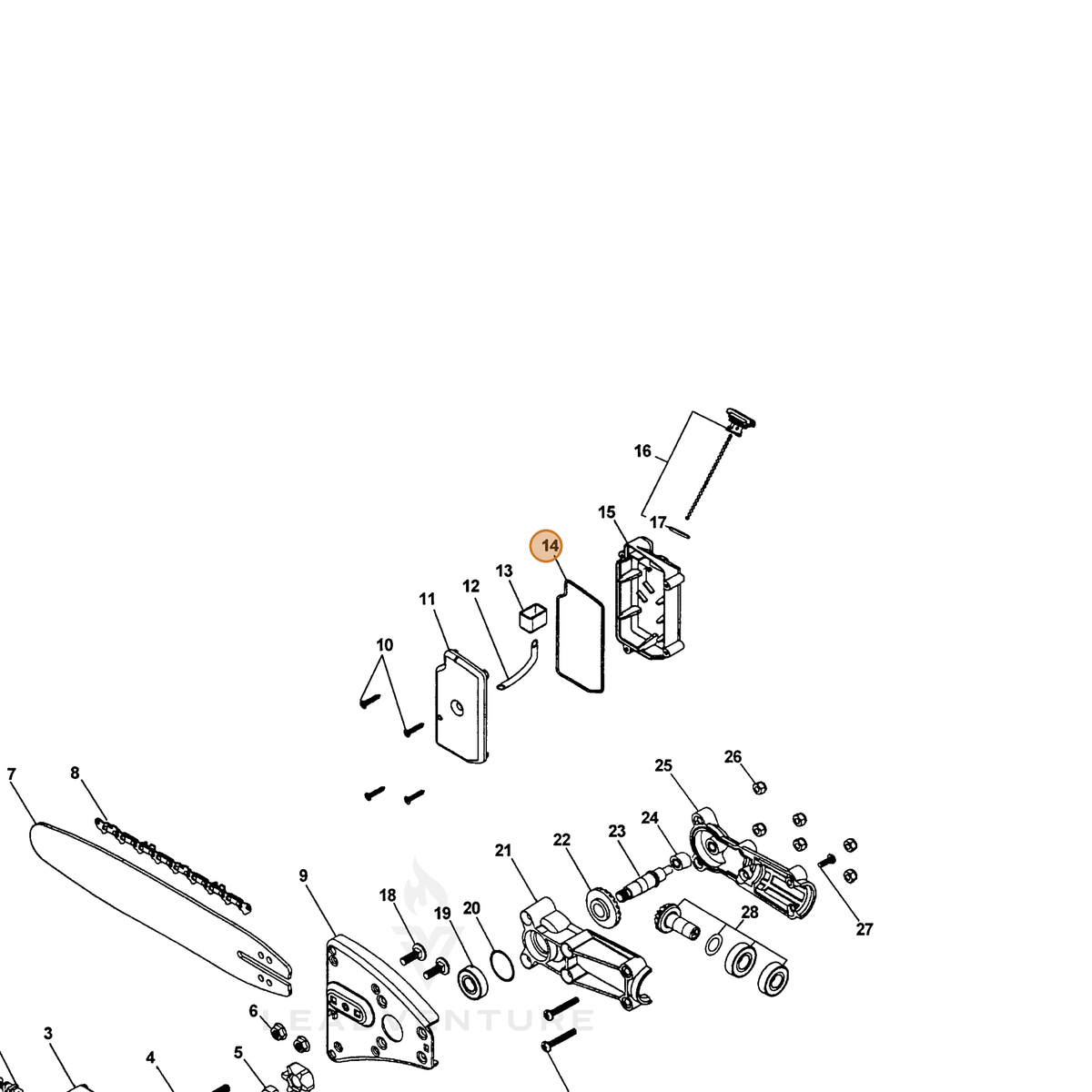 ECHO part 27021722060 — IPL diagram snippet (6x zoom, amber highlight)