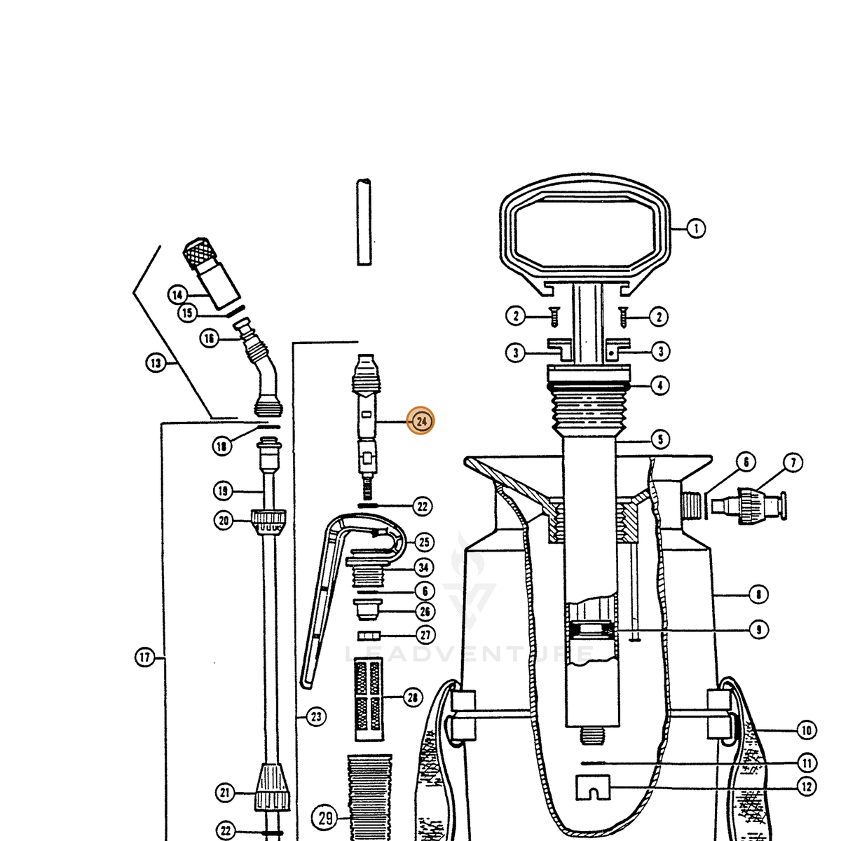 ECHO part 283805307 — IPL diagram snippet (6x zoom, amber highlight)