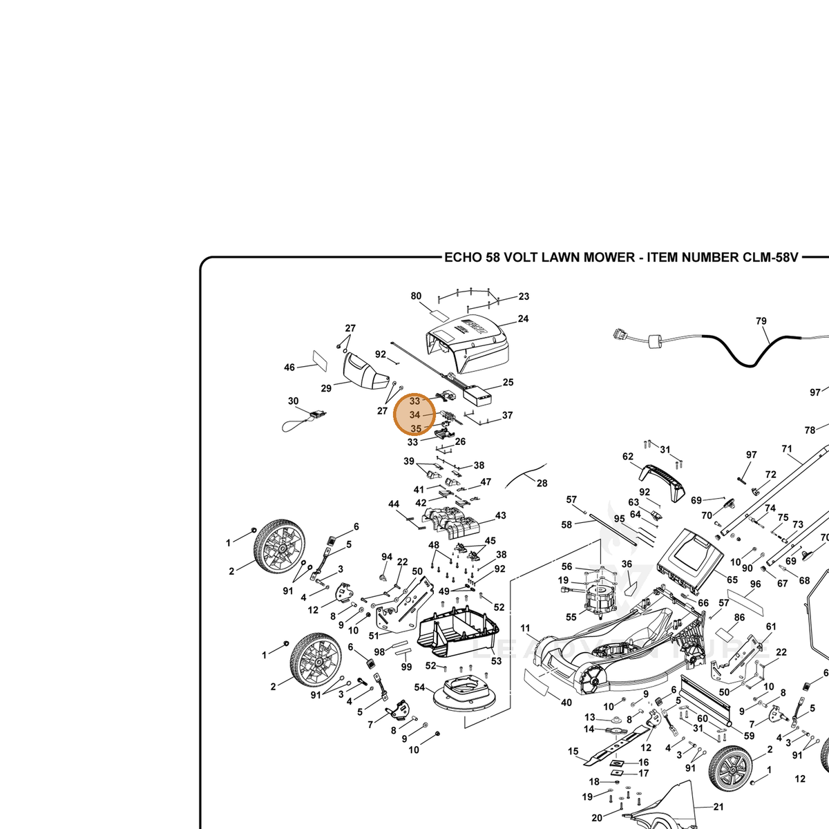 ECHO part 291390001 — IPL diagram snippet (6x zoom, amber highlight)