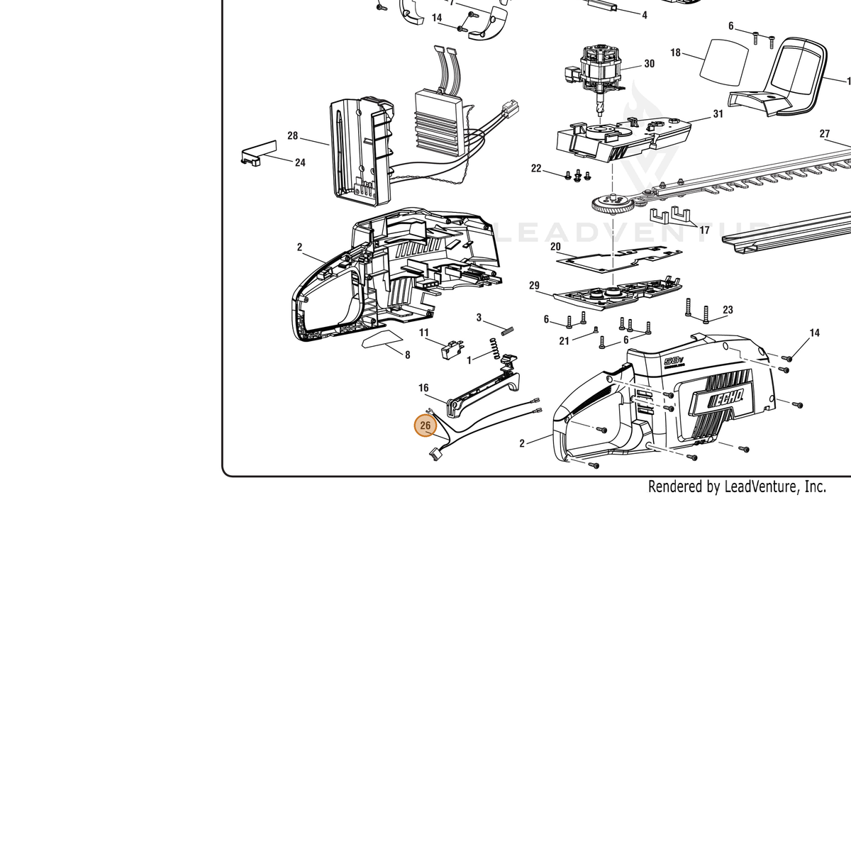 ECHO part 291541001 — IPL diagram snippet (6x zoom, amber highlight)