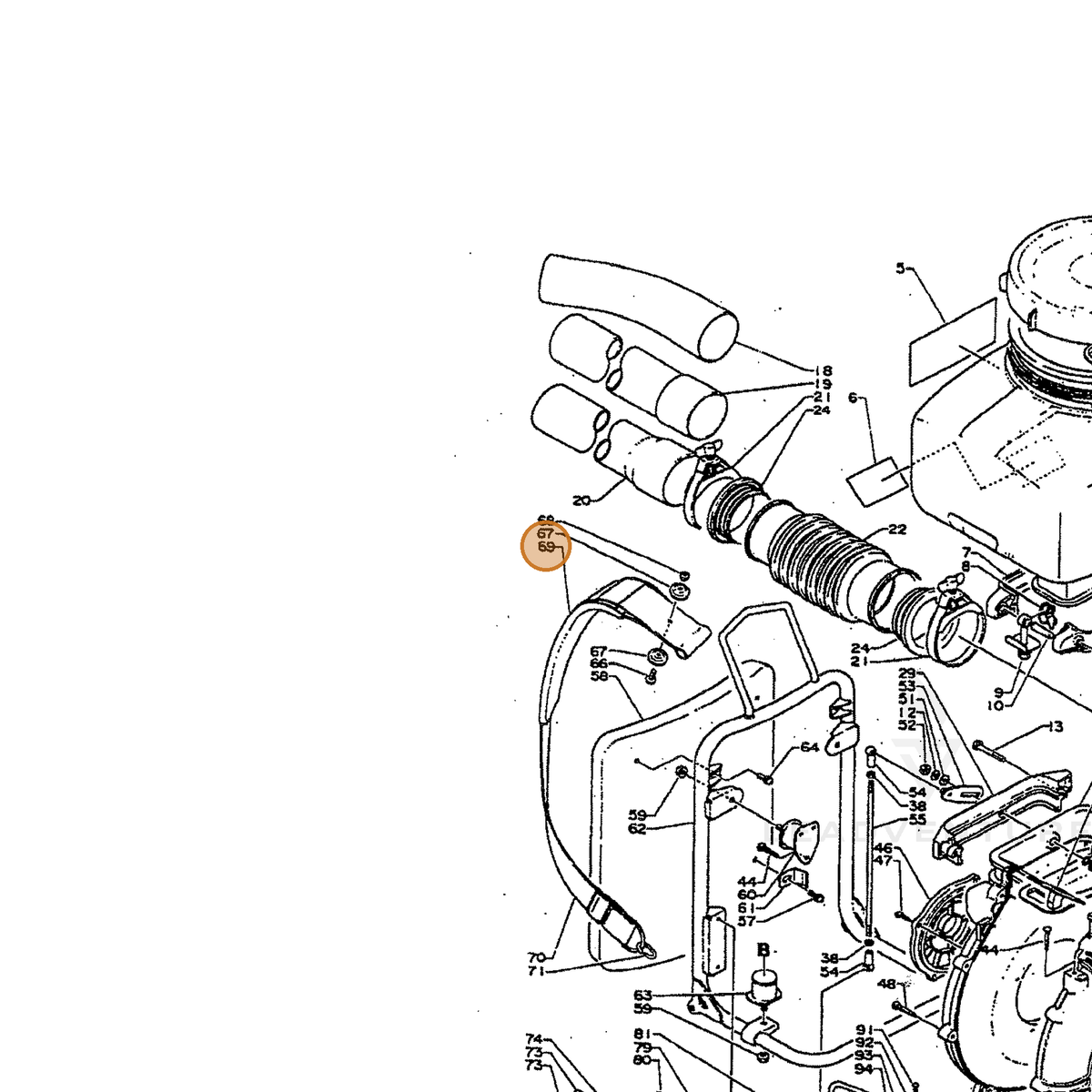 ECHO part 30032203210 — IPL diagram snippet (6x zoom, amber highlight)