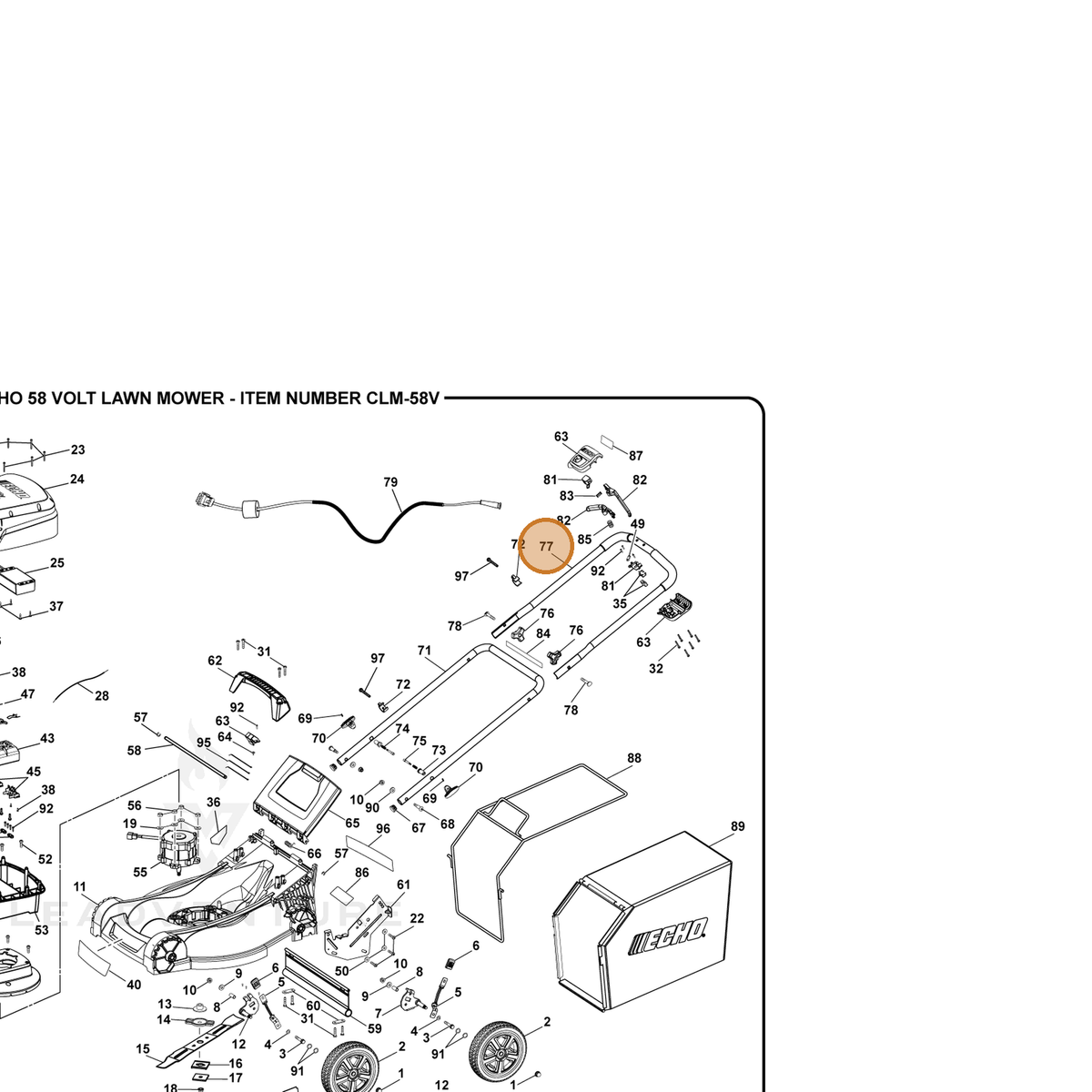ECHO part 307544001 — IPL diagram snippet (6x zoom, amber highlight)
