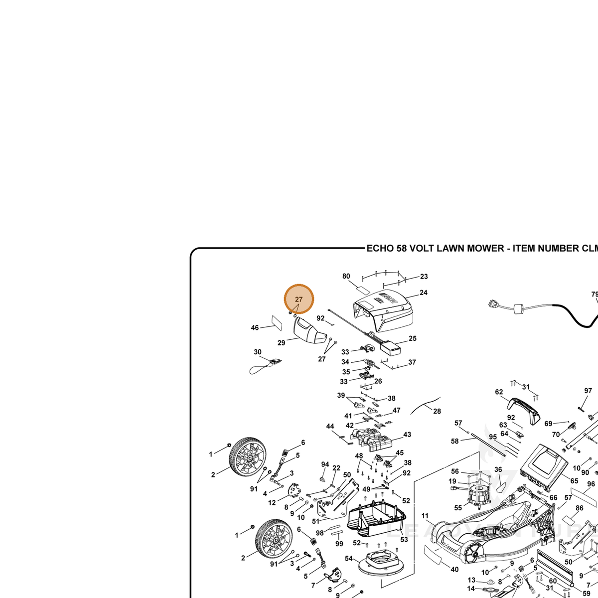 ECHO part 311387001 — IPL diagram snippet (6x zoom, amber highlight)