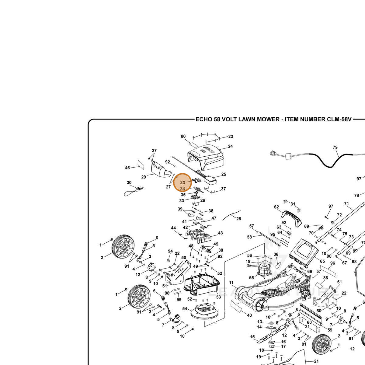 ECHO part 311388001 — IPL diagram snippet (6x zoom, amber highlight)