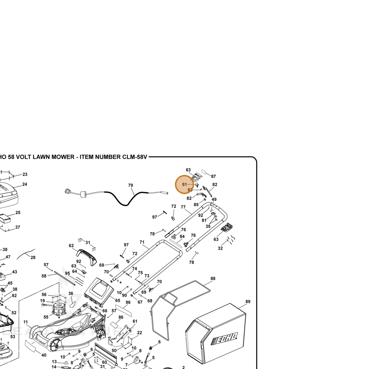 ECHO part 311390001 — IPL diagram snippet (6x zoom, amber highlight)