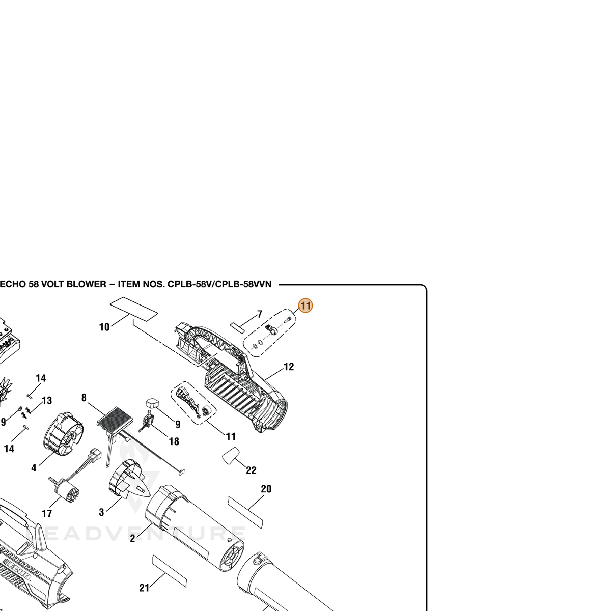 ECHO part 312503001 — IPL diagram snippet (6x zoom, amber highlight)