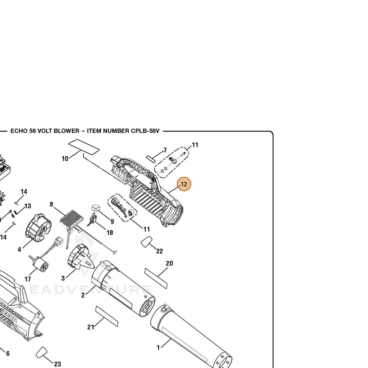 ECHO part 312509001 — IPL diagram snippet (6x zoom, amber highlight)