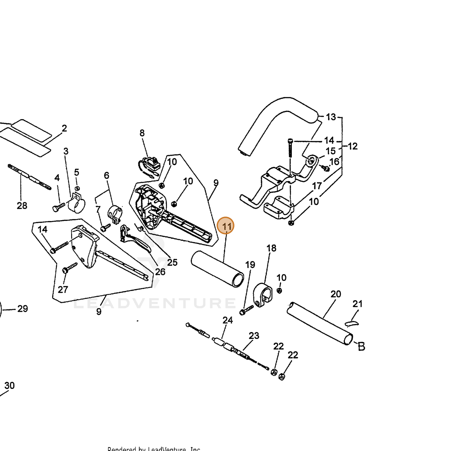 ECHO part 35121351830 — IPL diagram snippet (6x zoom, amber highlight)