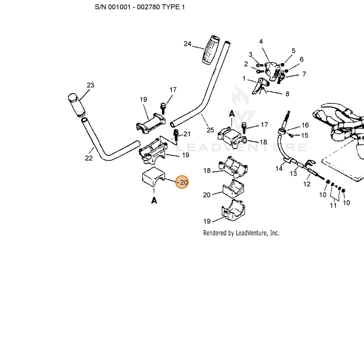 ECHO part 35133540530 — IPL diagram snippet (6x zoom, amber highlight)