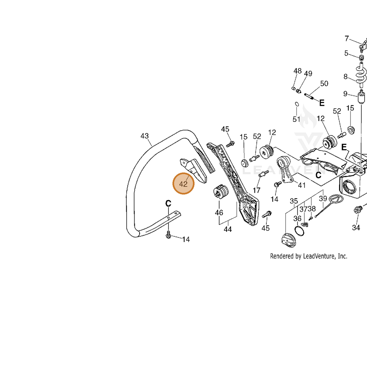 ECHO part 35161438130 — IPL diagram snippet (6x zoom, amber highlight)