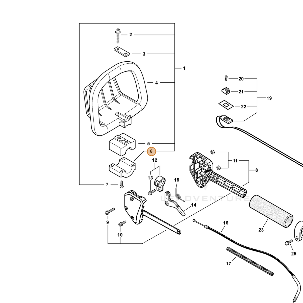 ECHO part 35164321460 — IPL diagram snippet (6x zoom, amber highlight)
