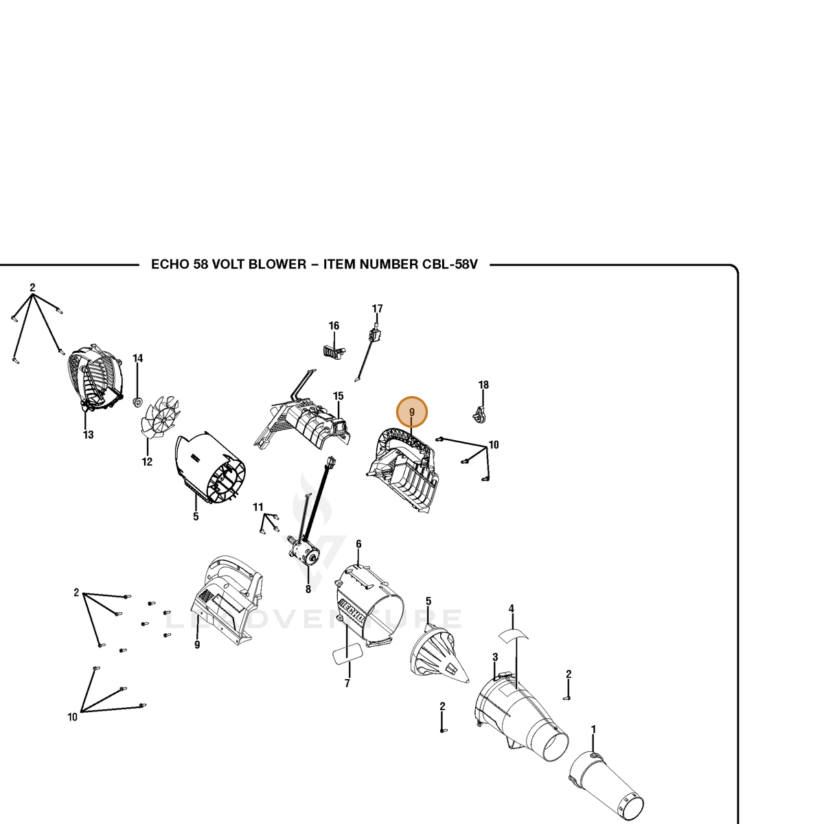 ECHO part 380001001 — IPL diagram snippet (6x zoom, amber highlight)