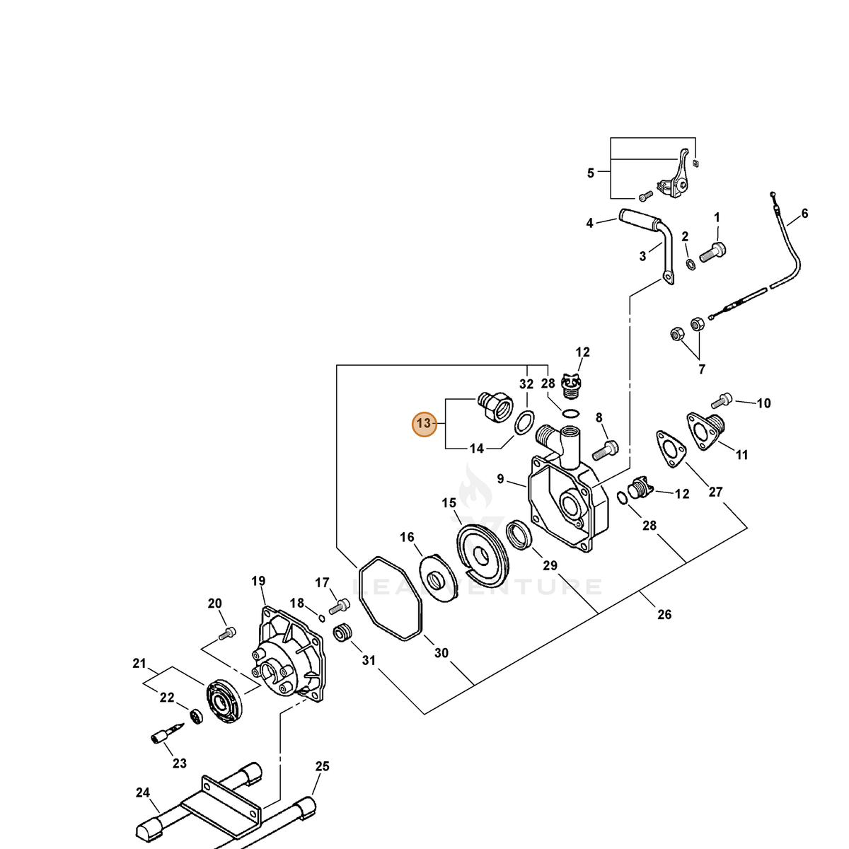 ECHO part 38200512621 — IPL diagram snippet (6x zoom, amber highlight)