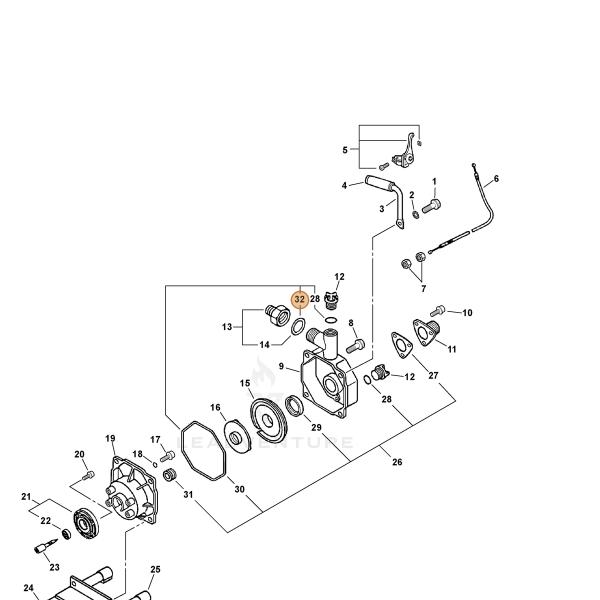 ECHO part 38201812620 — IPL diagram snippet (6x zoom, amber highlight)