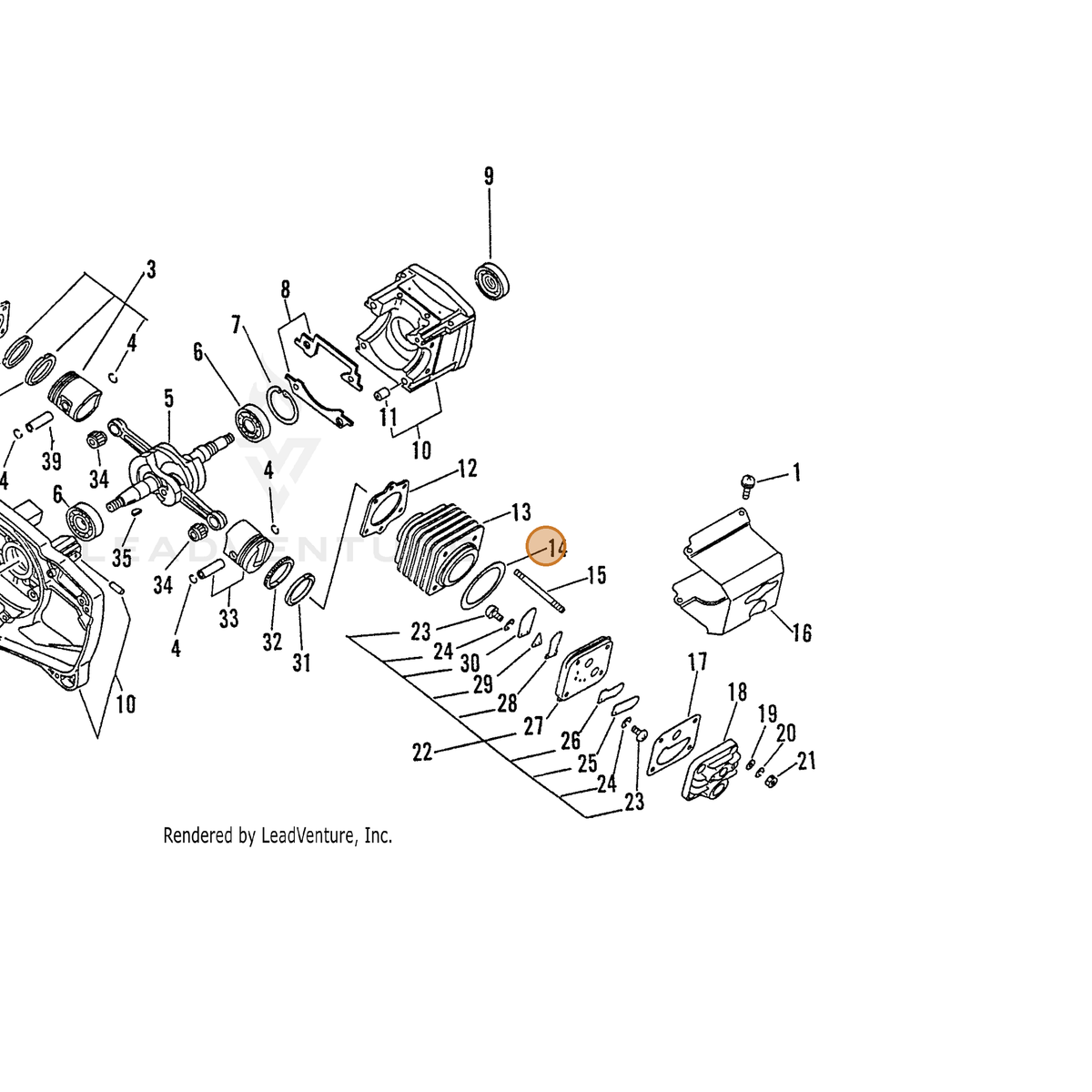 ECHO part 39011110460 — IPL diagram snippet (6x zoom, amber highlight)