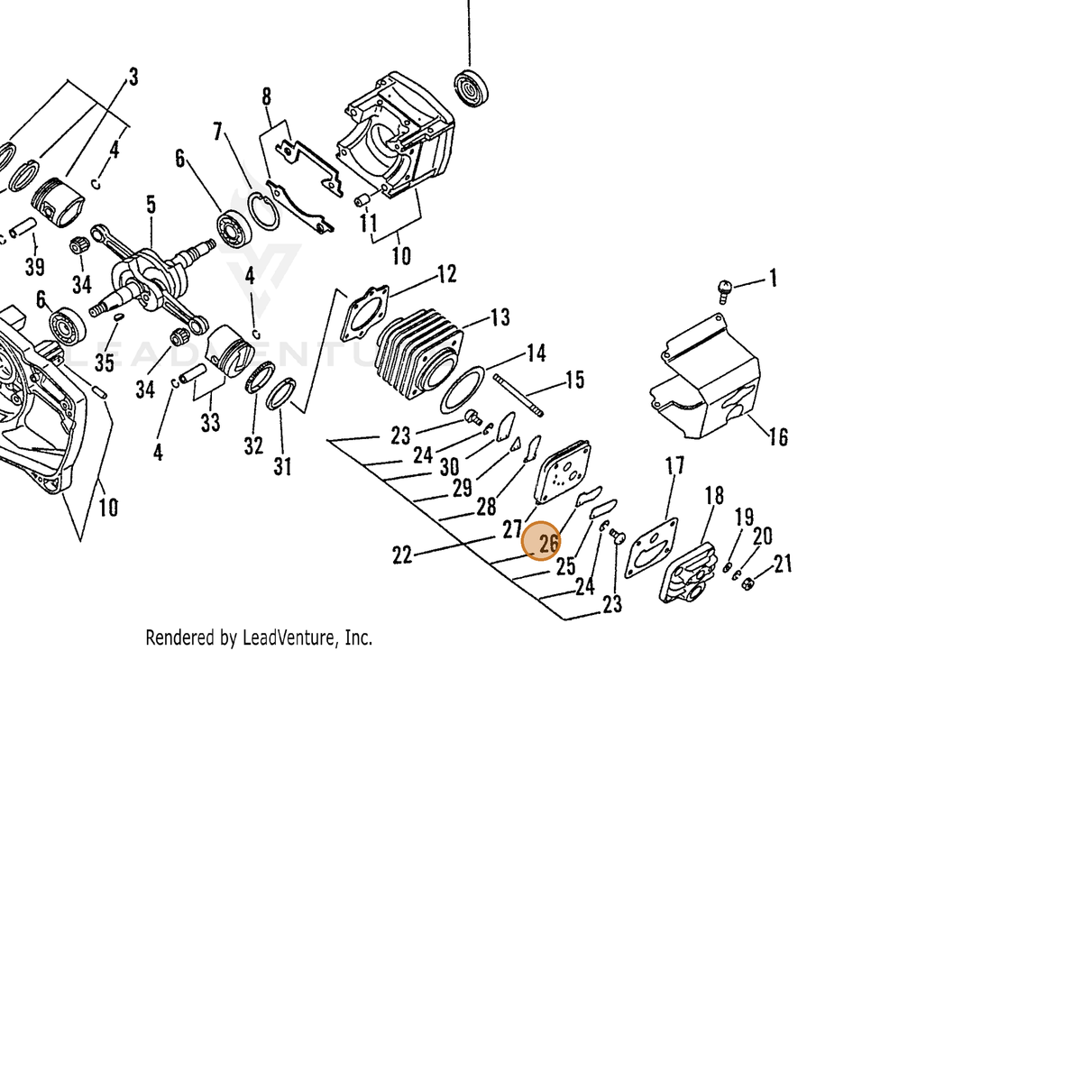 ECHO part 39011510460 — IPL diagram snippet (6x zoom, amber highlight)