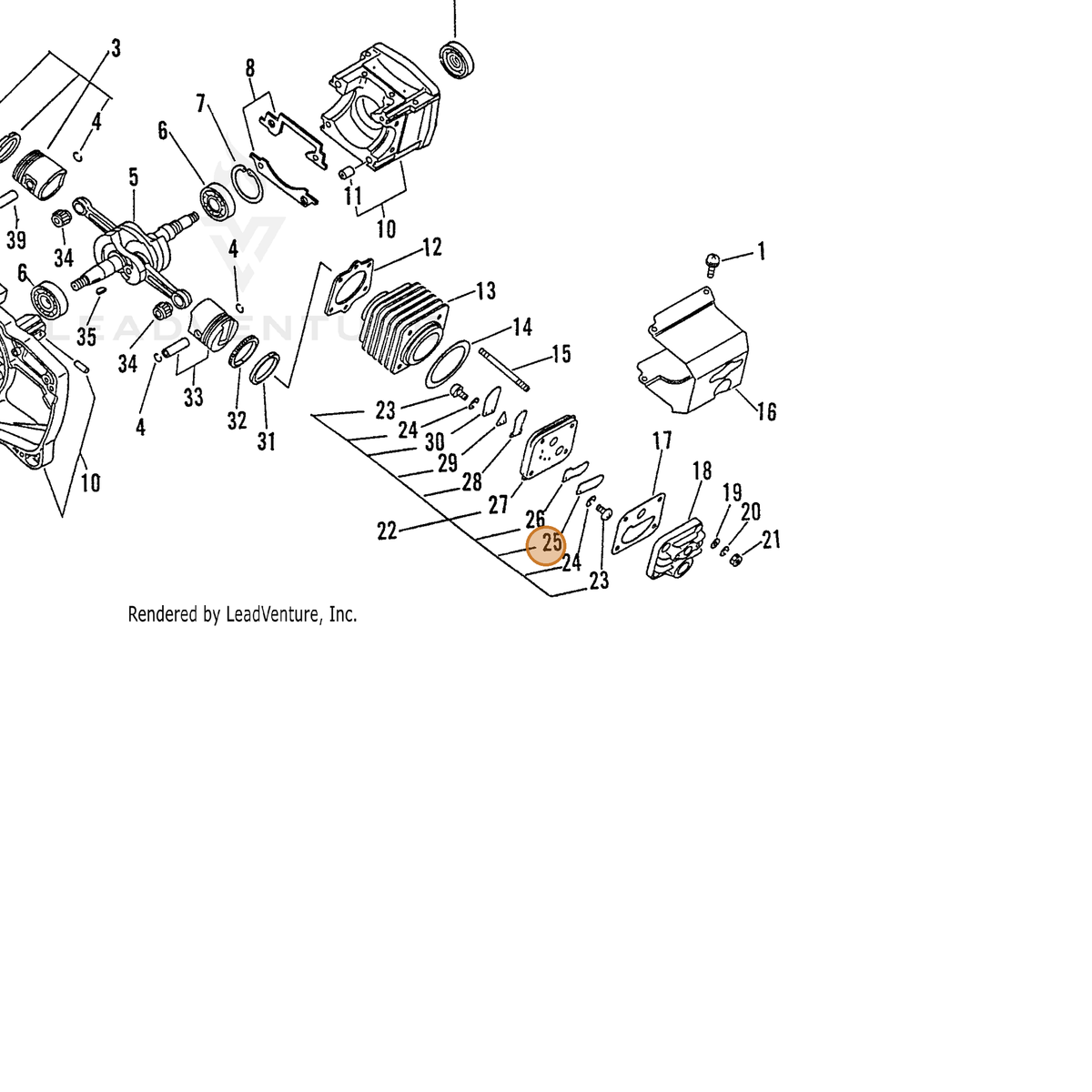 ECHO part 39011610460 — IPL diagram snippet (6x zoom, amber highlight)