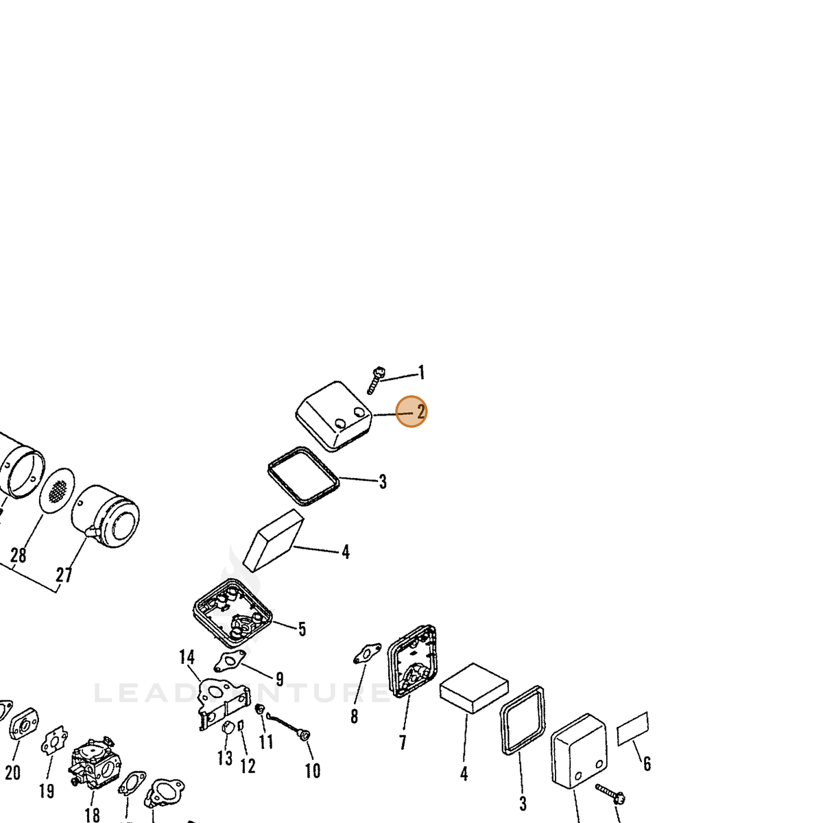 ECHO part 39021110460 — IPL diagram snippet (6x zoom, amber highlight)