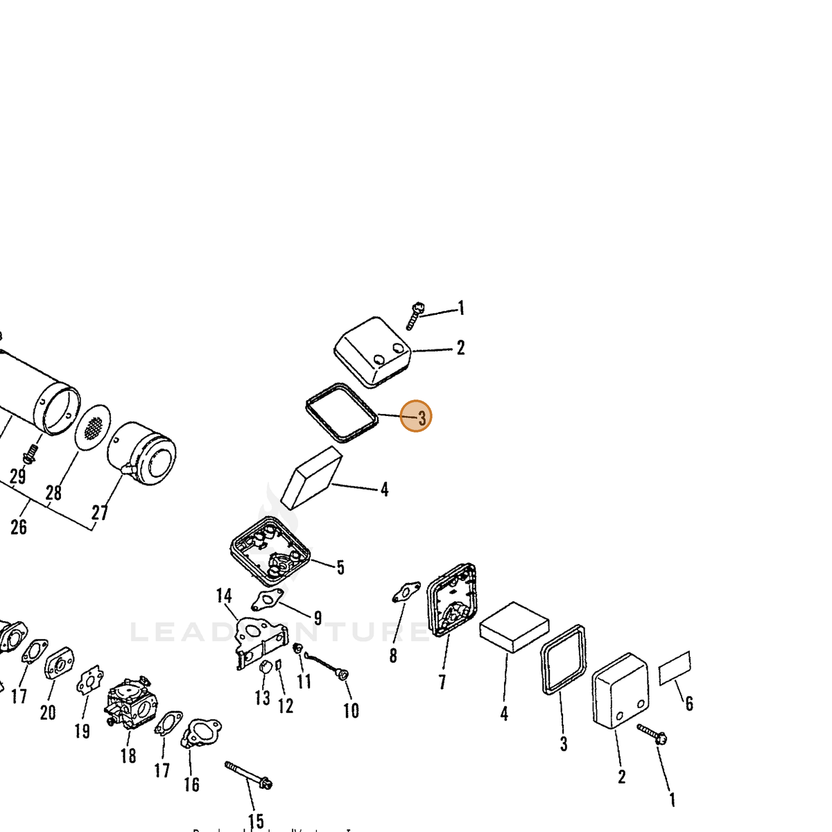 ECHO part 39021210460 — IPL diagram snippet (6x zoom, amber highlight)