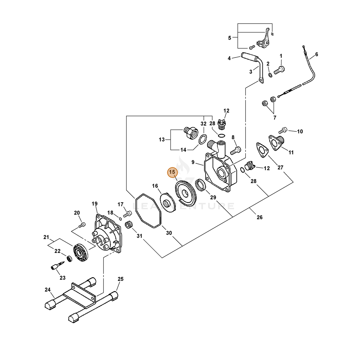 ECHO part 40021712620 — IPL diagram snippet (6x zoom, amber highlight)