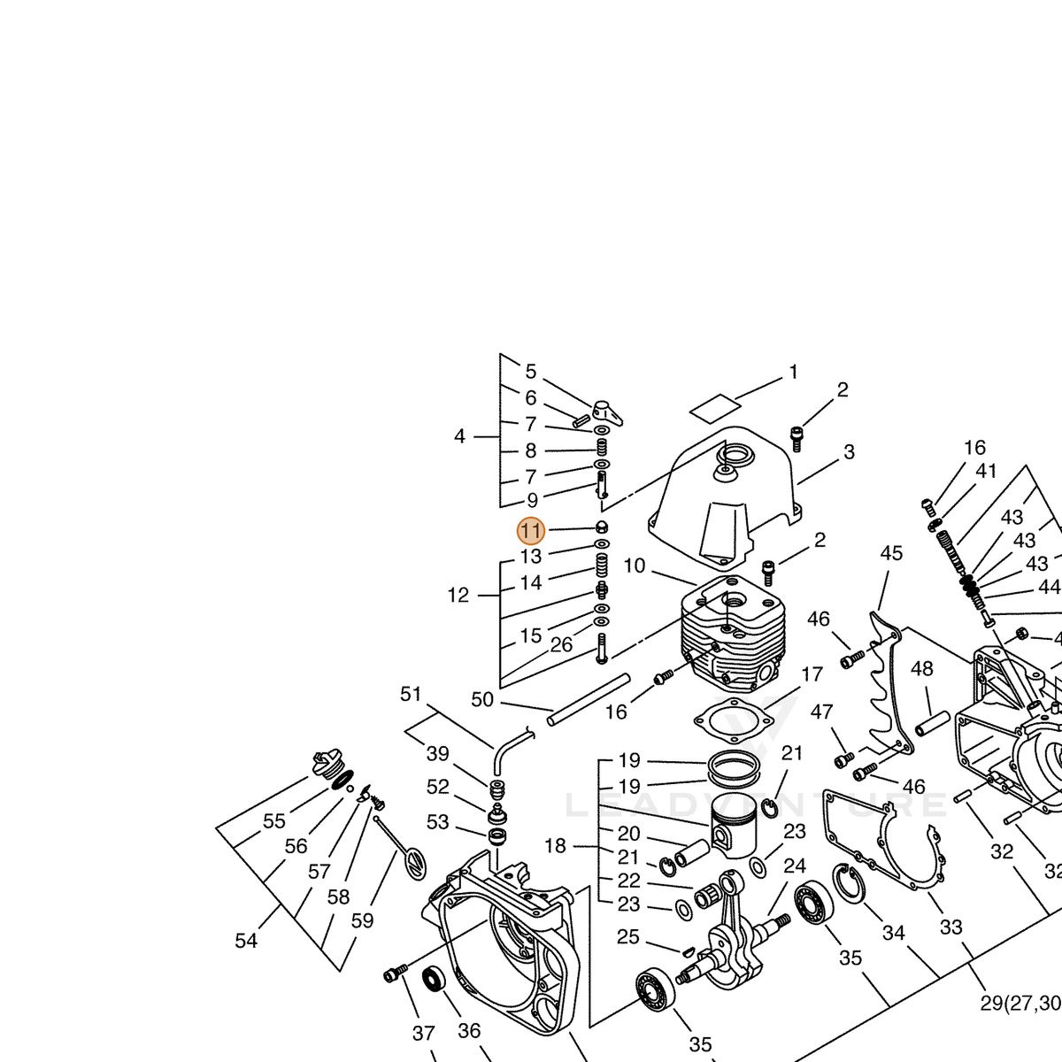 ECHO part 40091200910 — IPL diagram snippet (6x zoom, amber highlight)