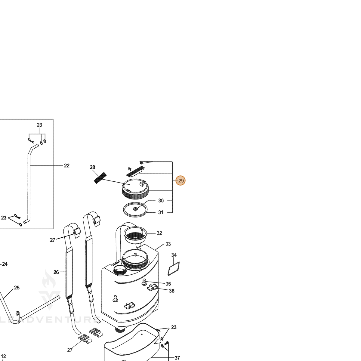 ECHO part 4010001 — IPL diagram snippet (6x zoom, amber highlight)