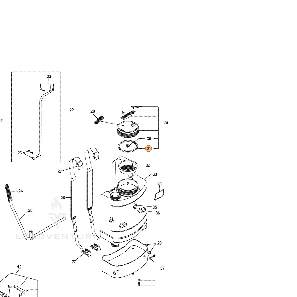 ECHO part 4020100 — IPL diagram snippet (6x zoom, amber highlight)