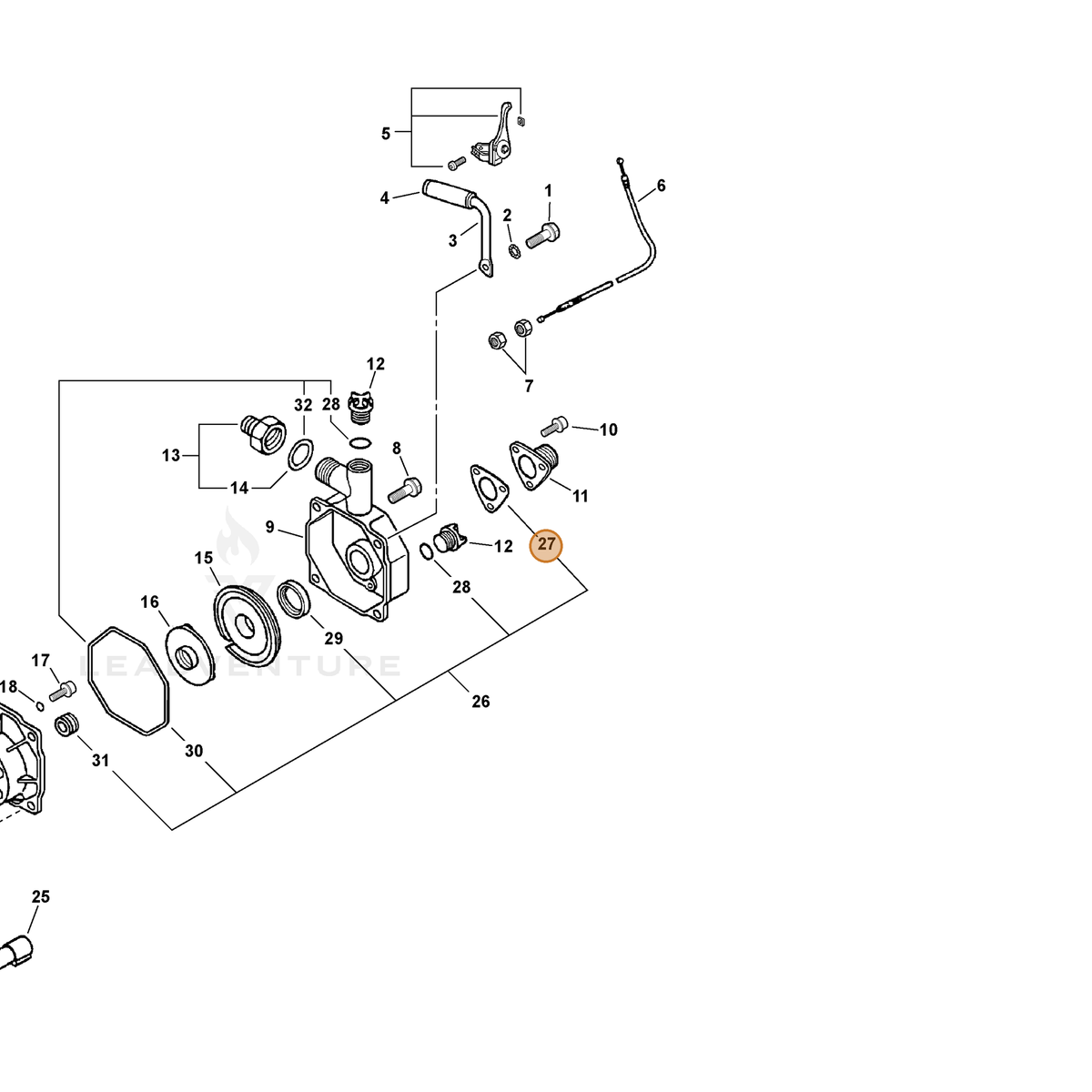 ECHO part 42965012620 — IPL diagram snippet (6x zoom, amber highlight)