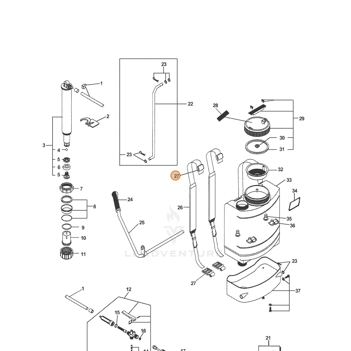 ECHO part 4310000 — IPL diagram snippet (6x zoom, amber highlight)