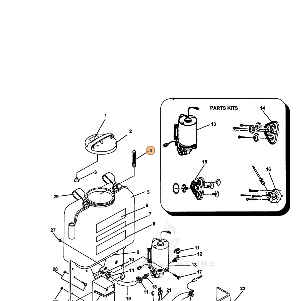 ECHO part 4310011 — IPL diagram snippet (6x zoom, amber highlight)