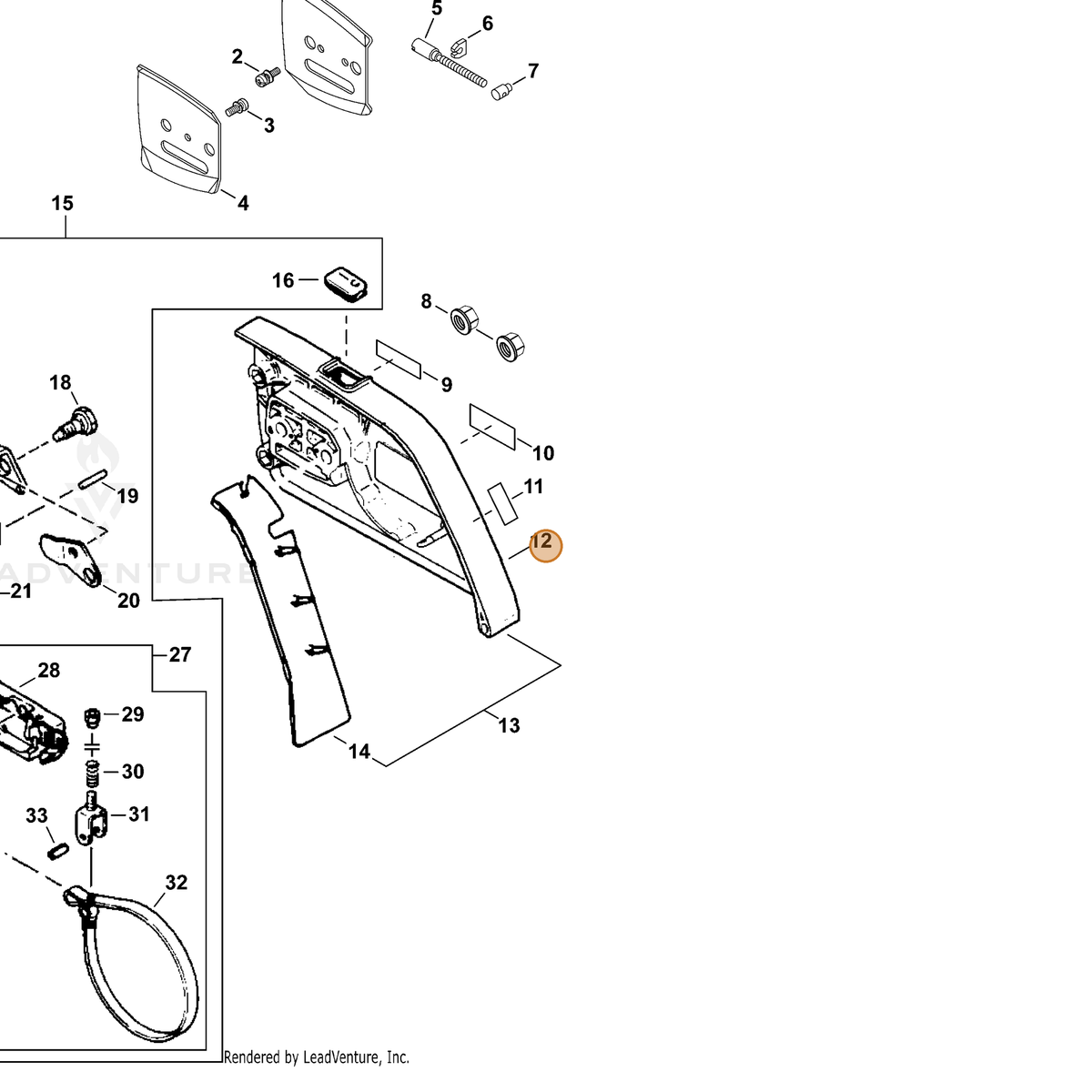 ECHO part 43301030834 — IPL diagram snippet (6x zoom, amber highlight)