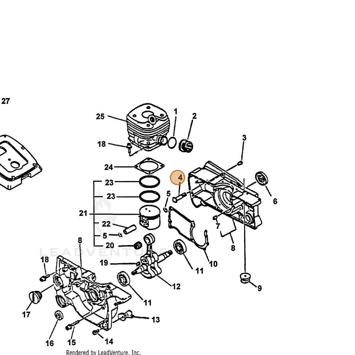 ECHO part 43301106060 — IPL diagram snippet (6x zoom, amber highlight)