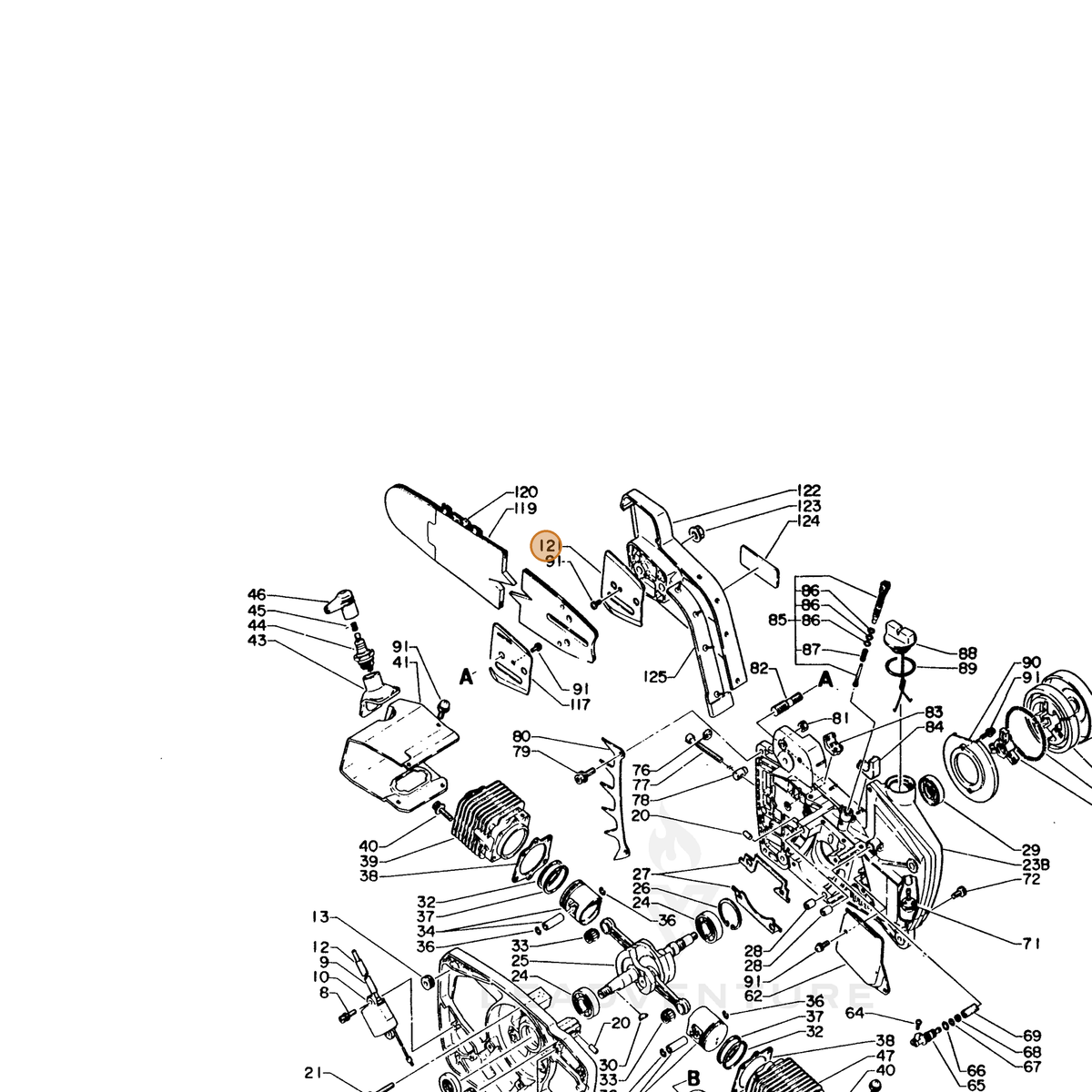 ECHO part 43301216130 — IPL diagram snippet (6x zoom, amber highlight)