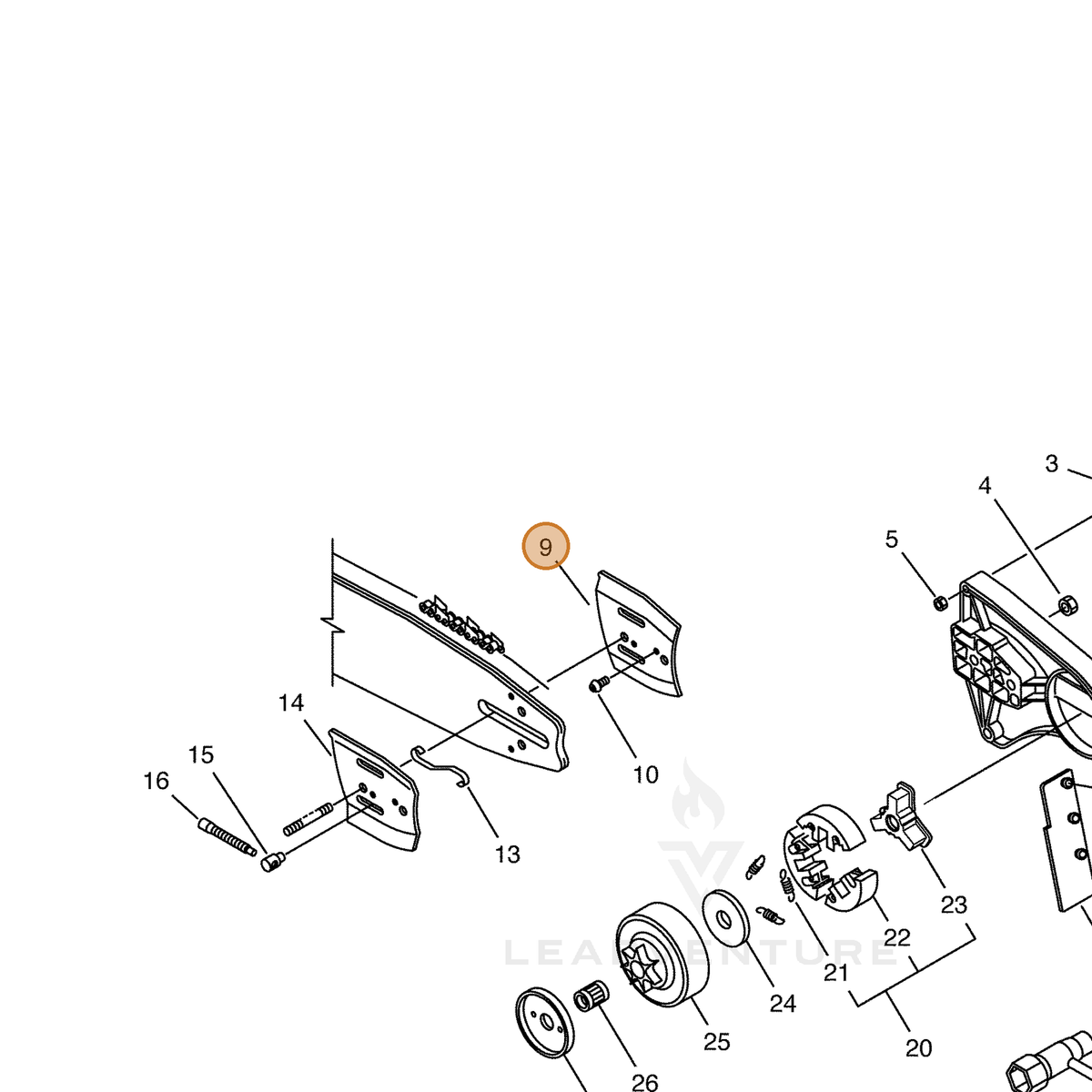 ECHO part 43301216430 — IPL diagram snippet (6x zoom, amber highlight)