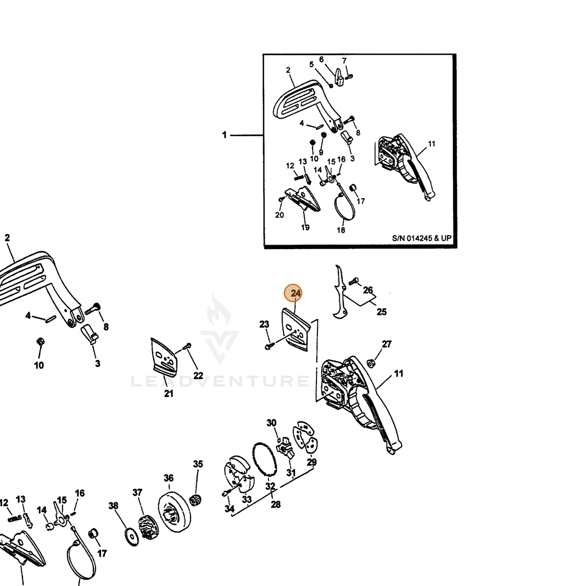 ECHO part 43301238330 — IPL diagram snippet (6x zoom, amber highlight)