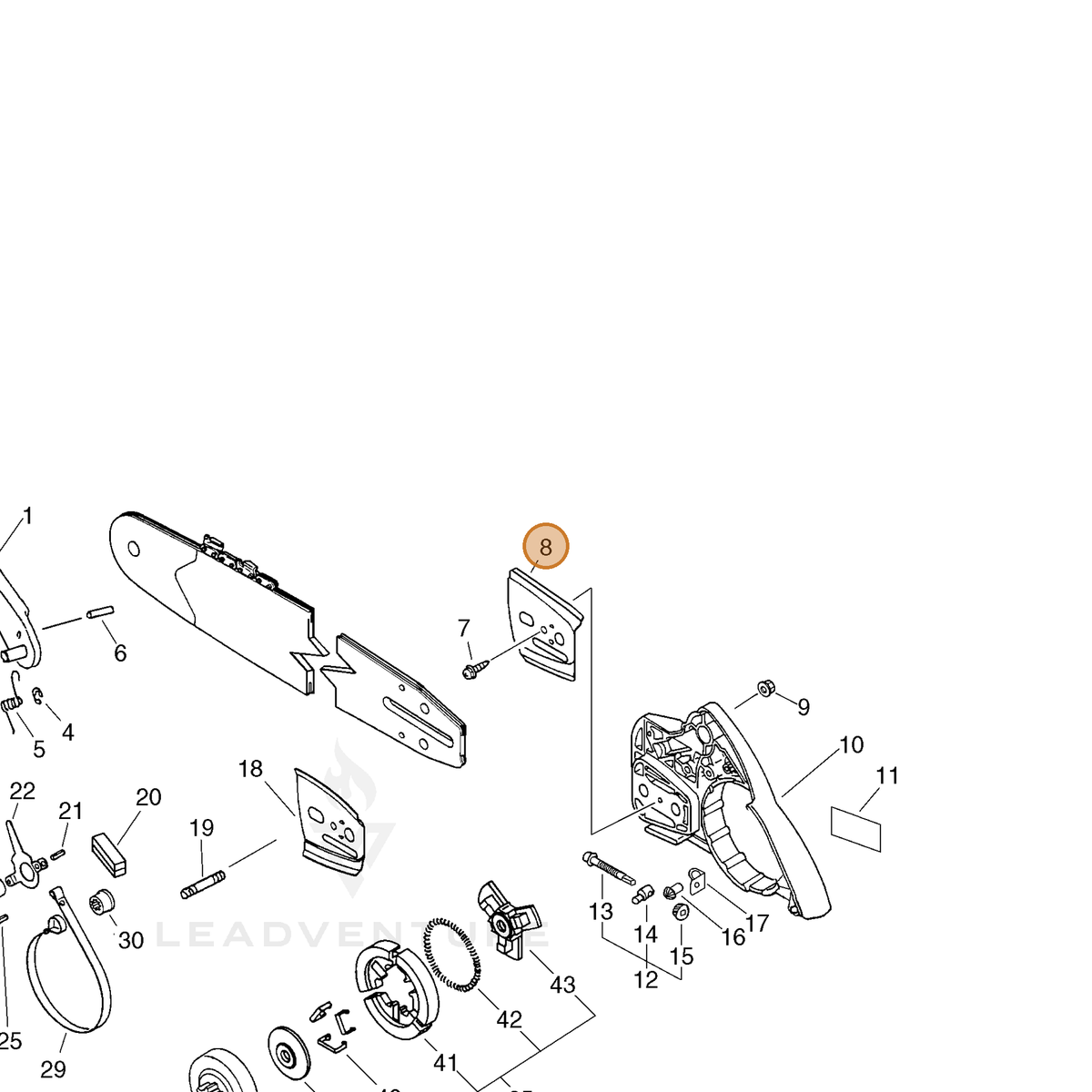 ECHO part 43301260930 — IPL diagram snippet (6x zoom, amber highlight)