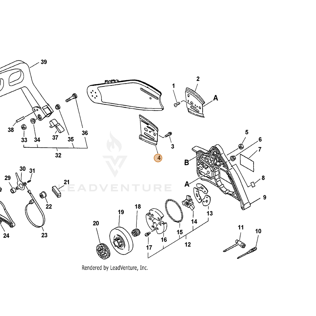 ECHO part 43301332631 — IPL diagram snippet (6x zoom, amber highlight)